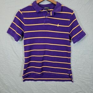 Polo Ralph Lauren Boys L 14-16 Stripes Short Sleeve Purple Yellow LSU Colors